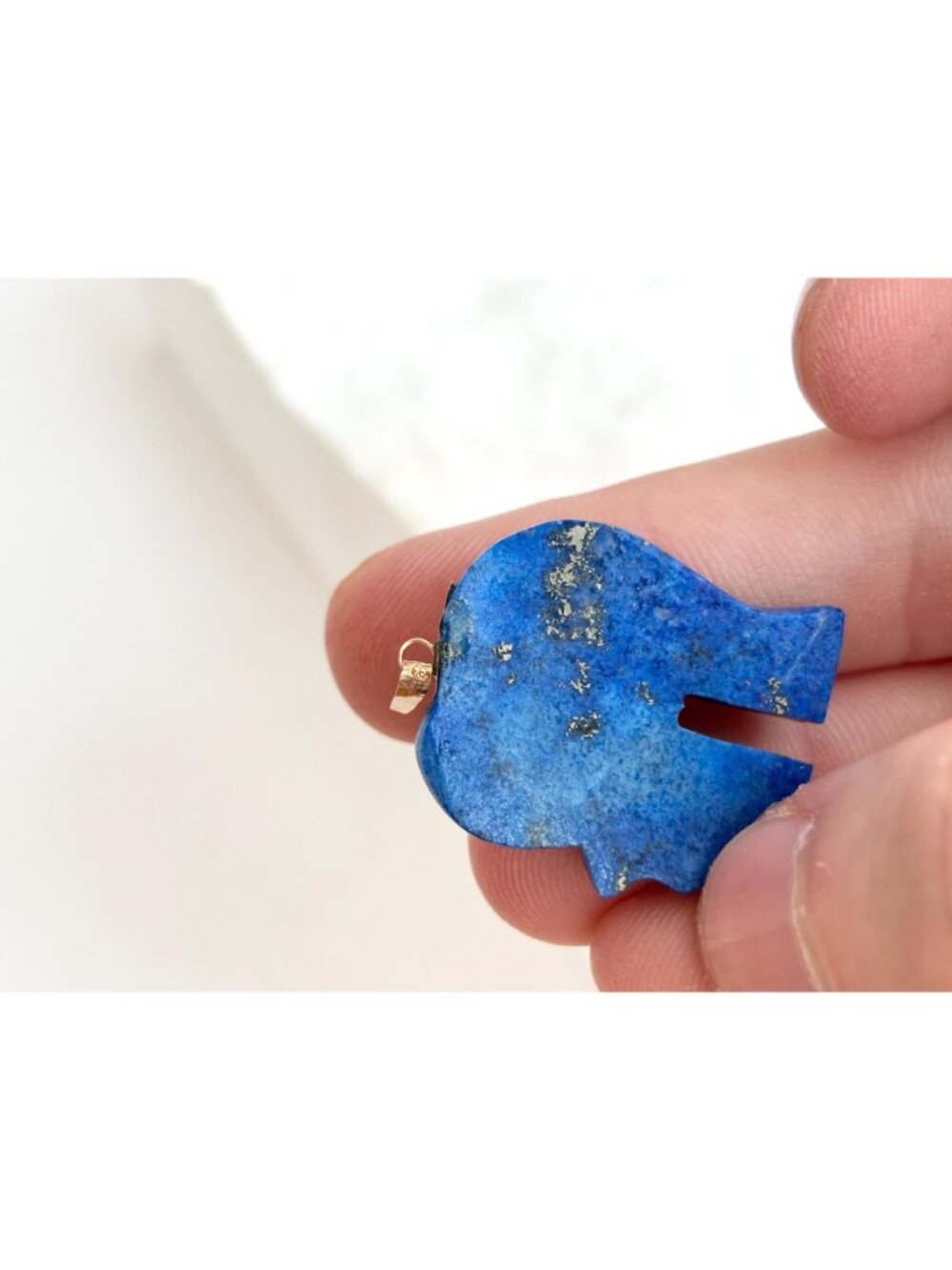 Lapis Lazuli Lucky Elephant Gold Overlay Sterling Silver 925 Vintage Pendant - Picture 6 of 9